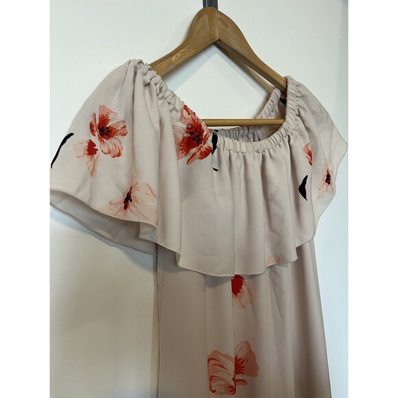 Aritzia Wilfred Cream Pink Floral Print Off Shoulder Flowy Mini Dress Si… - Picture 3 of 10